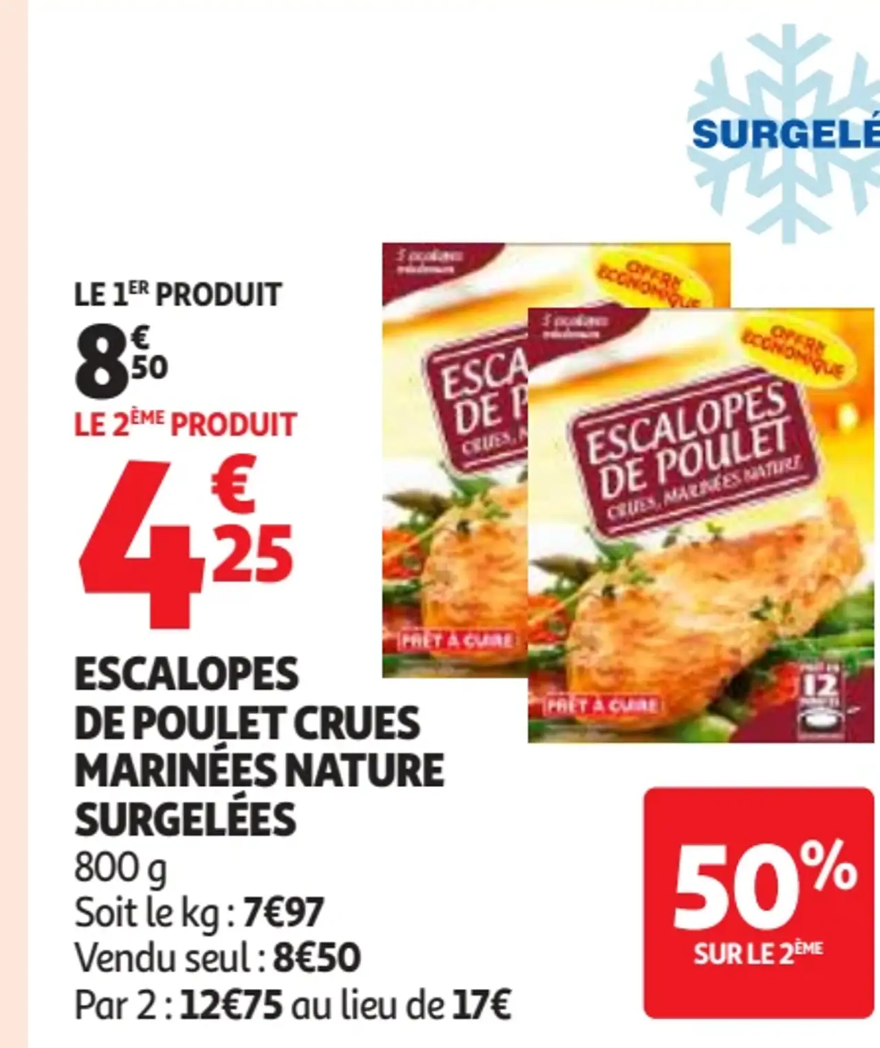 Escalopes de poulet crues marinées nature surgelées