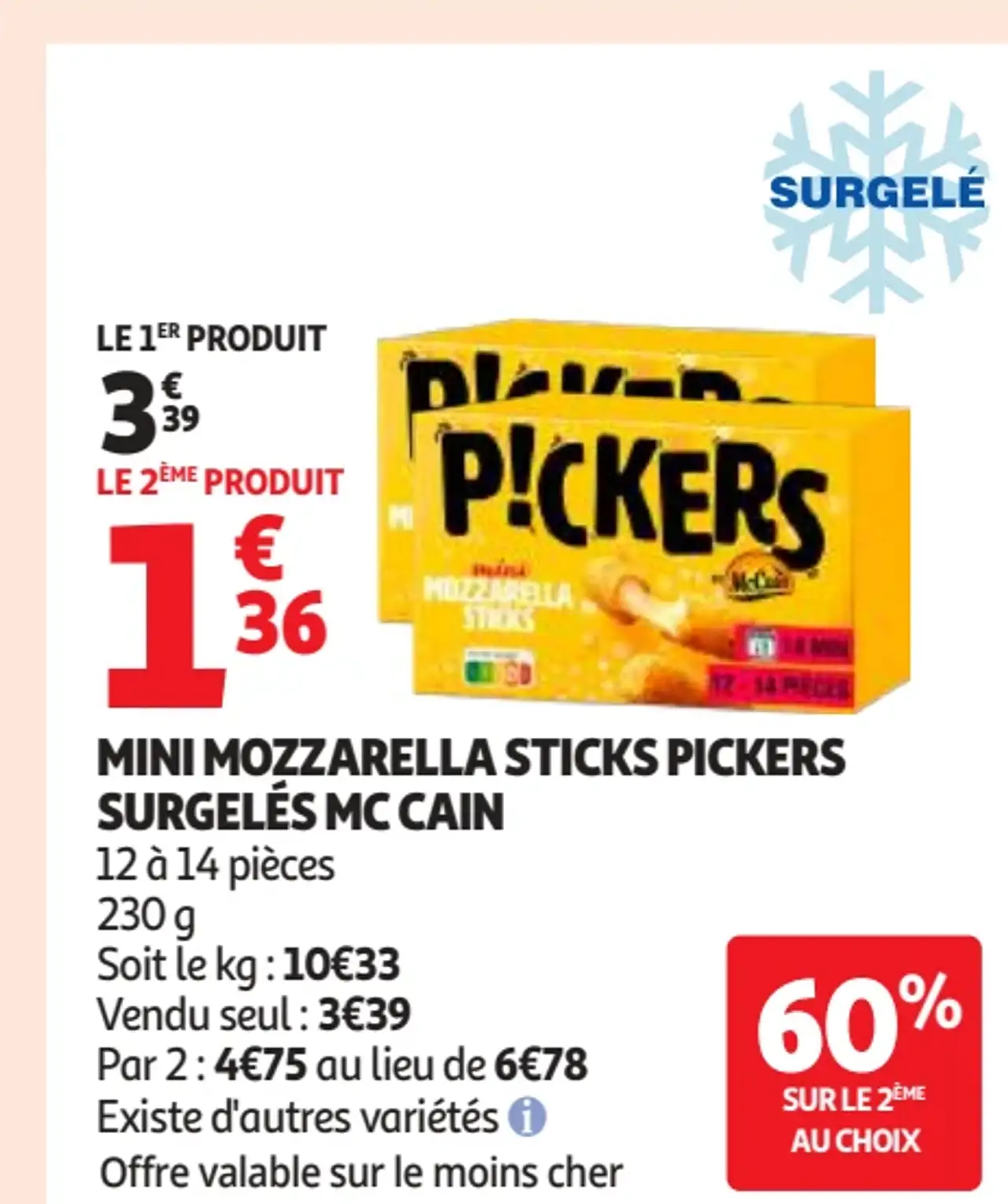 Mini mozzarella sticks Pickers surgelés Mc Cain