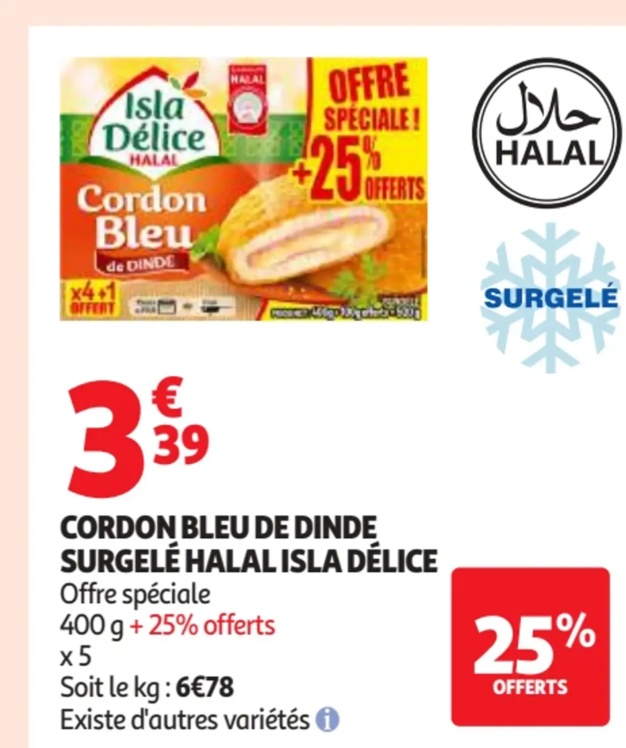 Cordon bleu de dinde surgelé halal Isla Délice
