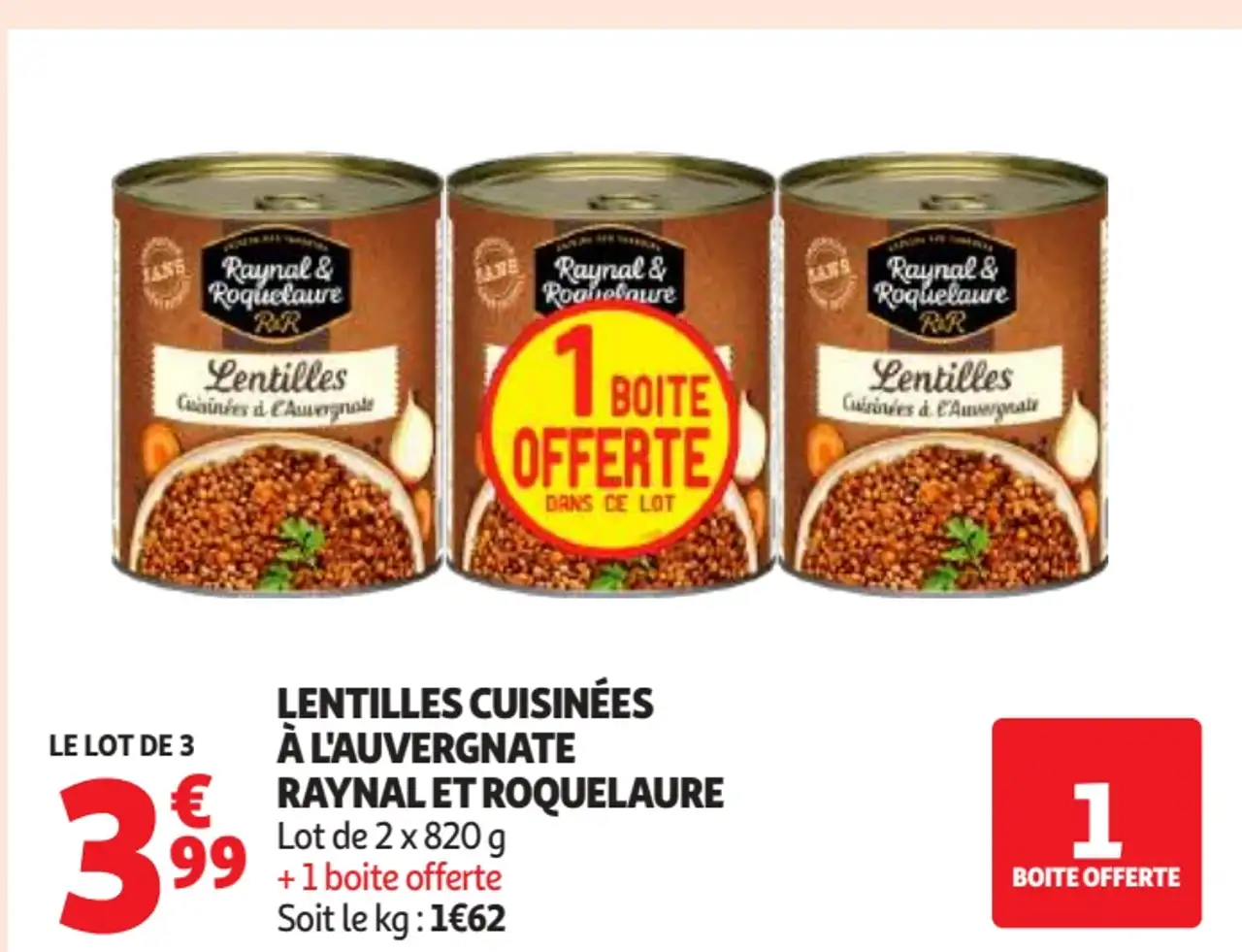 Lentilles Cuisinées à l'Auvergnate Raynal et Roquelaure