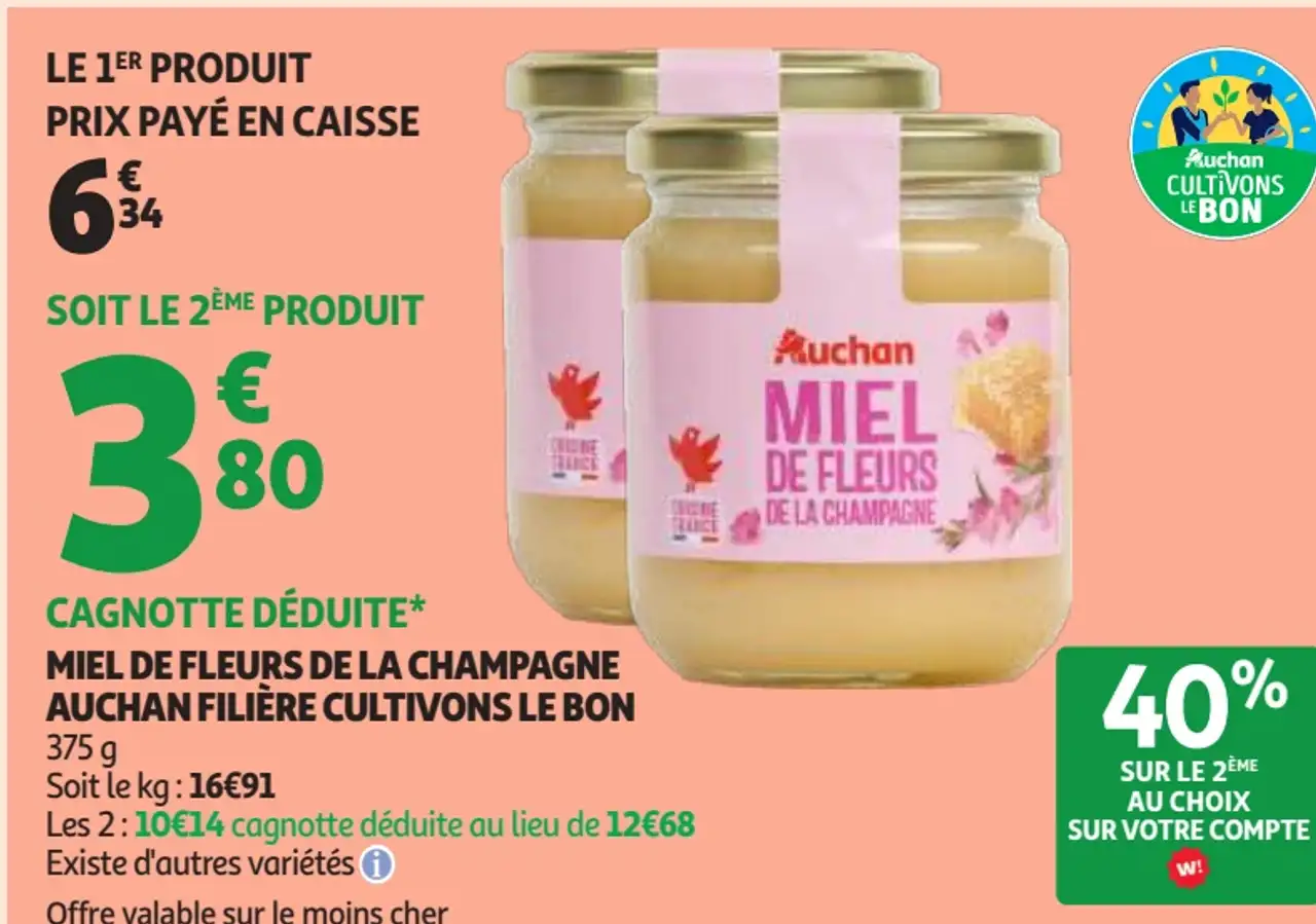 Miel de fleurs de la champagne Auchan Filière Cultivons le Bon