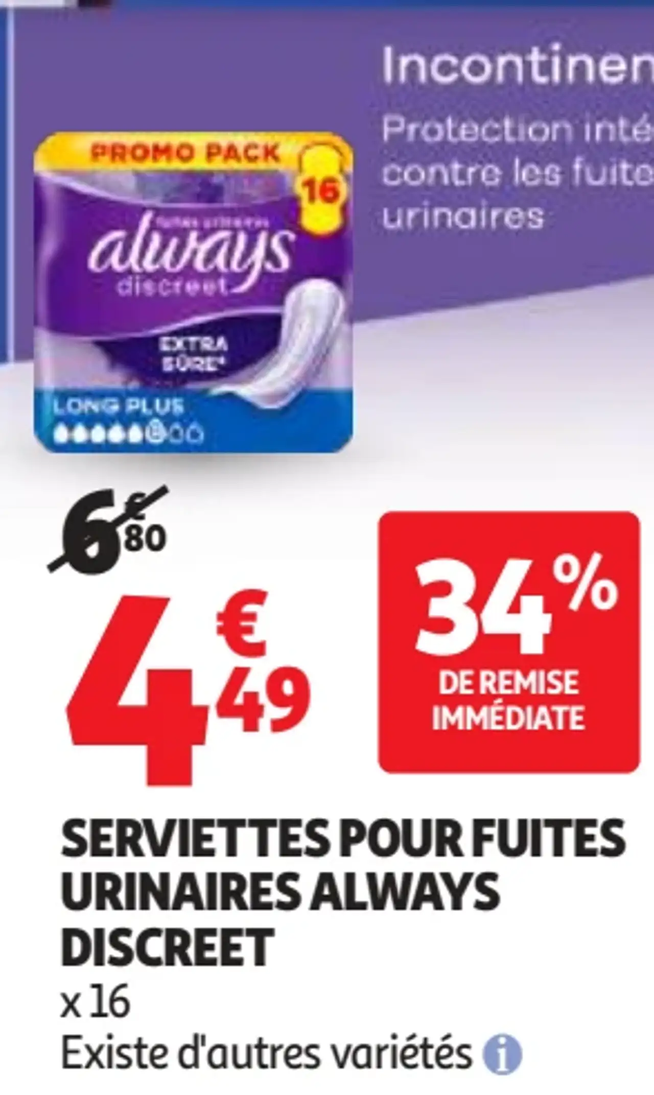 Serviettes pour fuites urinaires Always Discreet x 16
