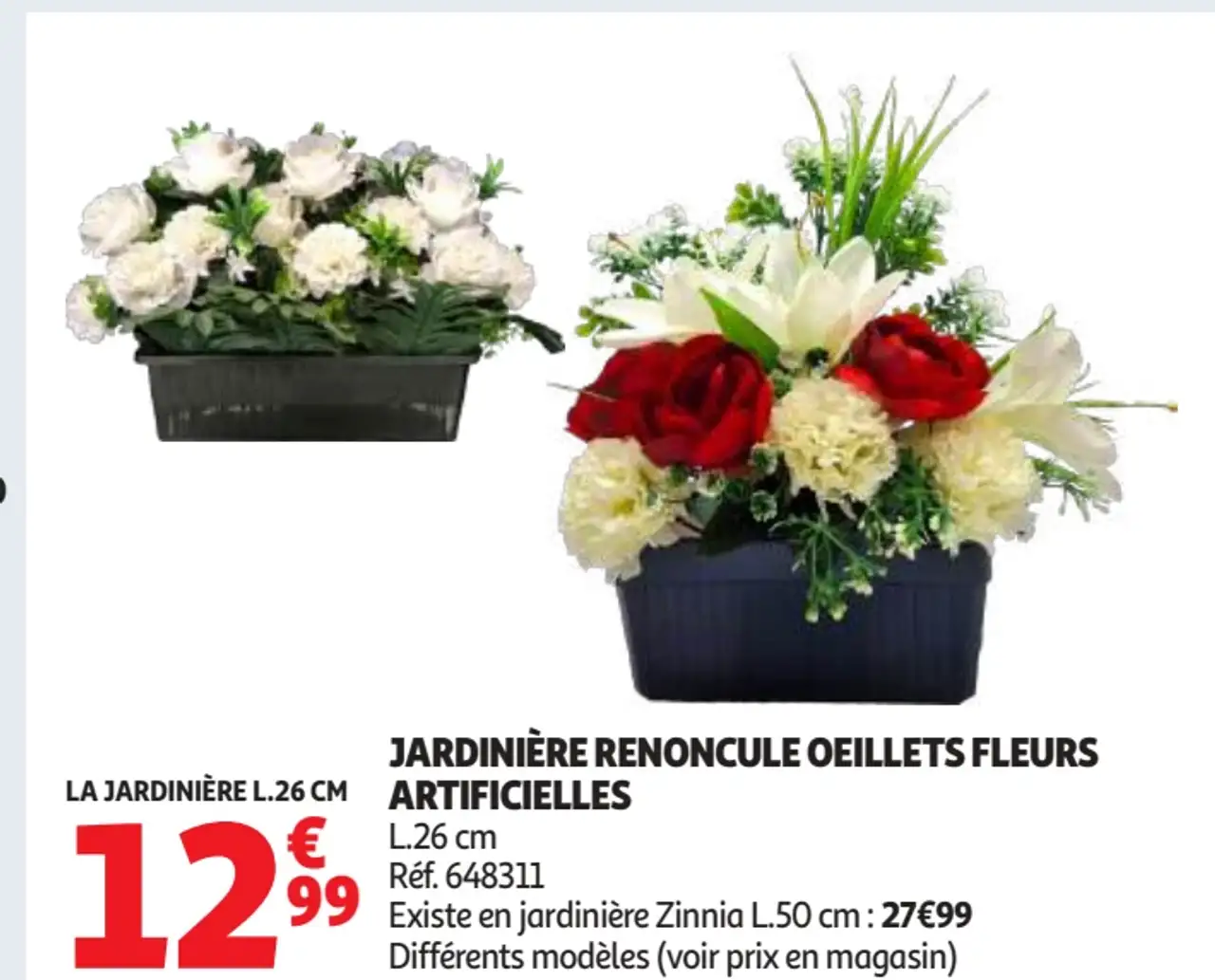 Jardinière Renoncule Oeillets Fleurs Artificielles