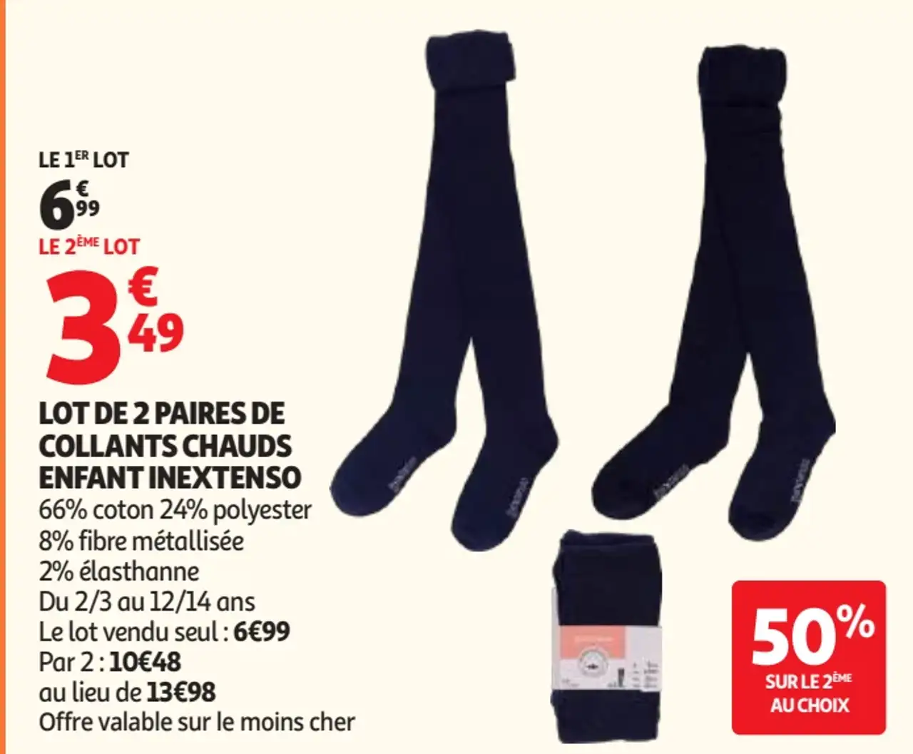 Lot de 2 paires de collants chauds enfant Inextenso