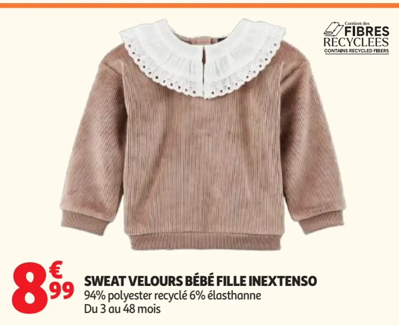 Sweat velours bébé fille Inextenso