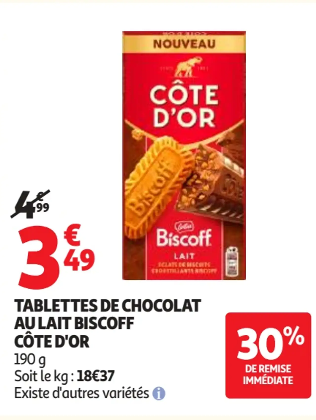 TABLETTES DE CHOCOLAT AU LAIT BISCOFF CÔTE D'OR
