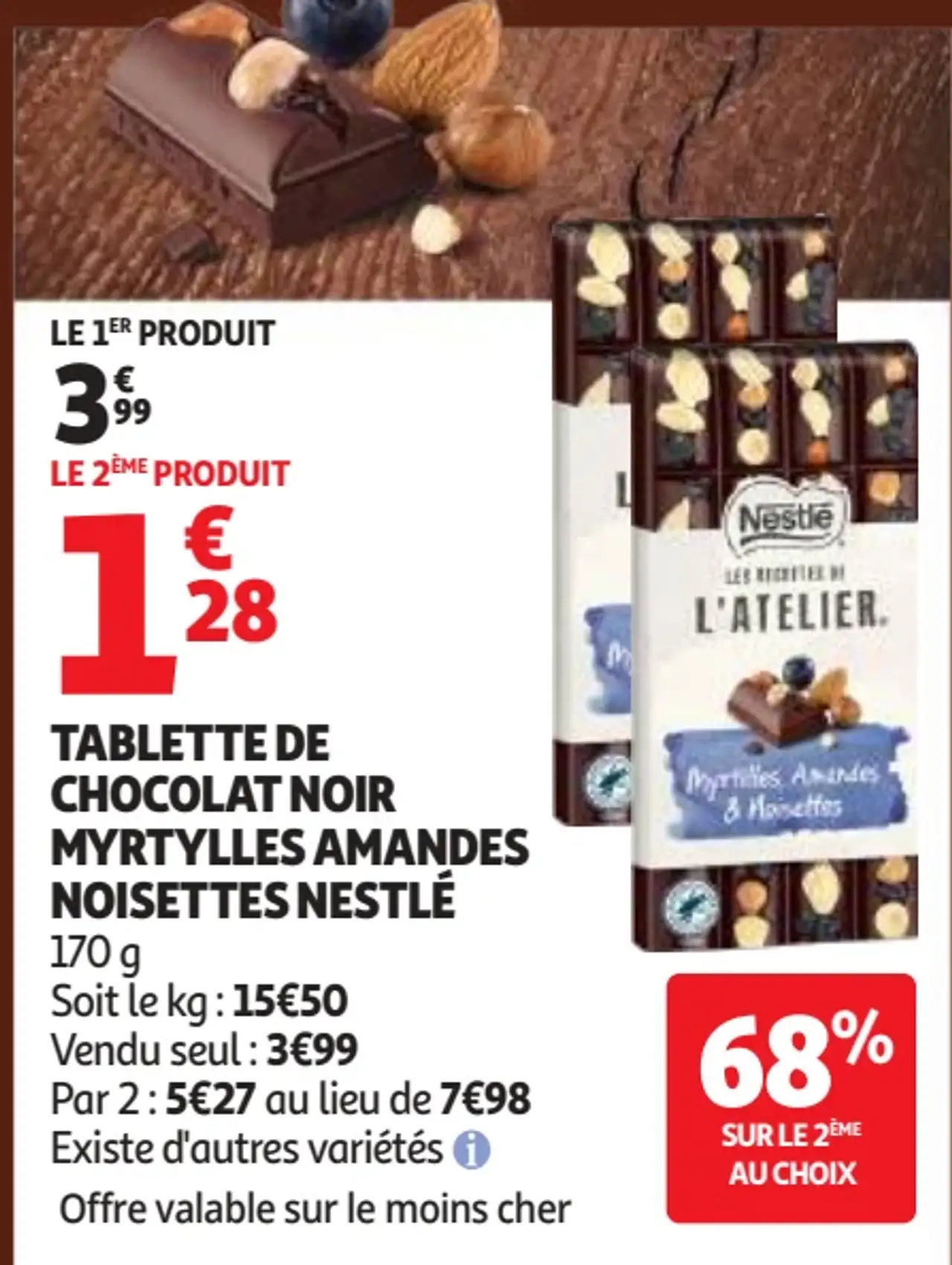 Tablette de Chocolat Noir Myrtilles Amandes Noisettes Nestlé L'Atelier