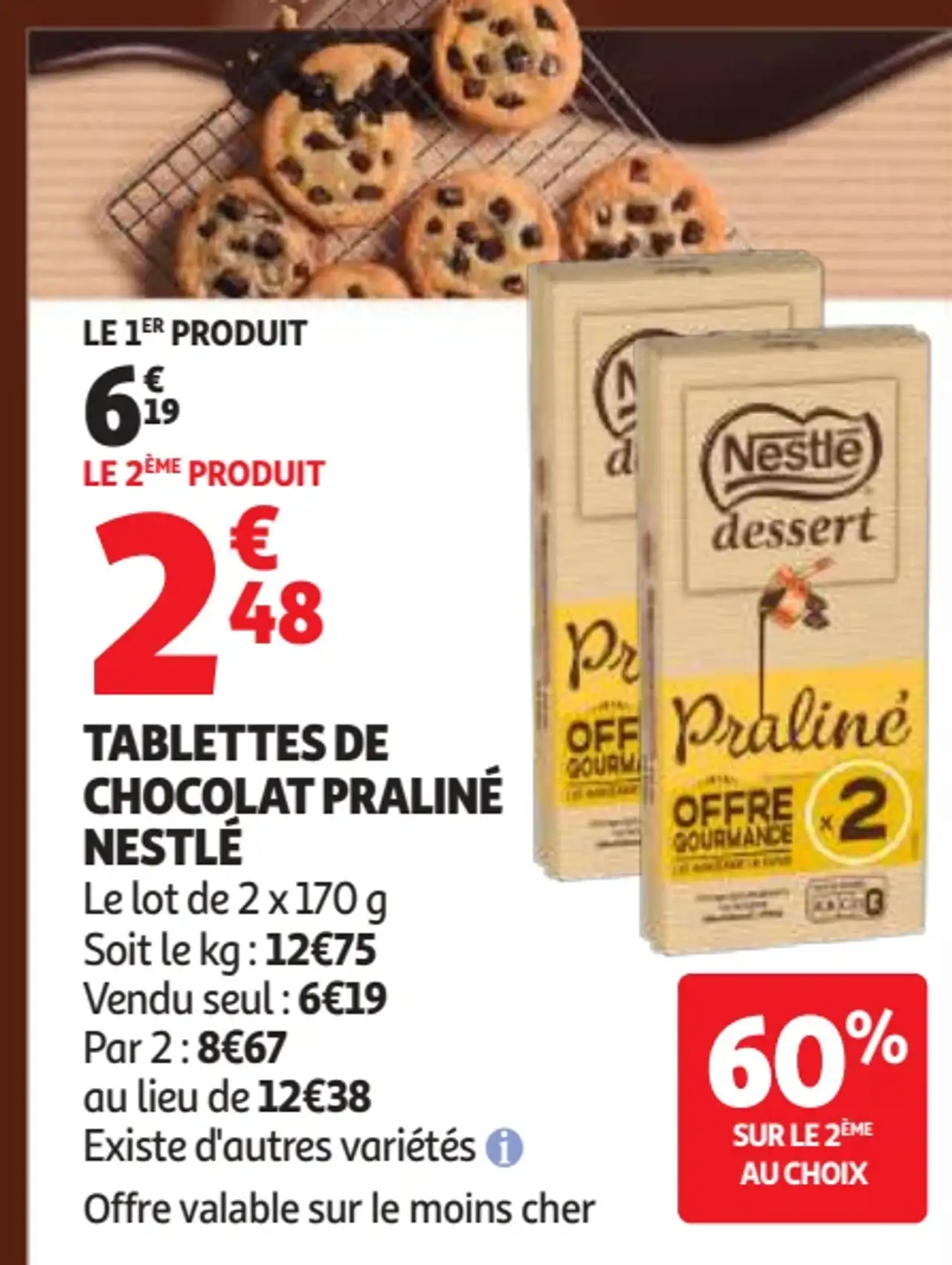 Tablettes de Chocolat Praliné Nestlé Dessert