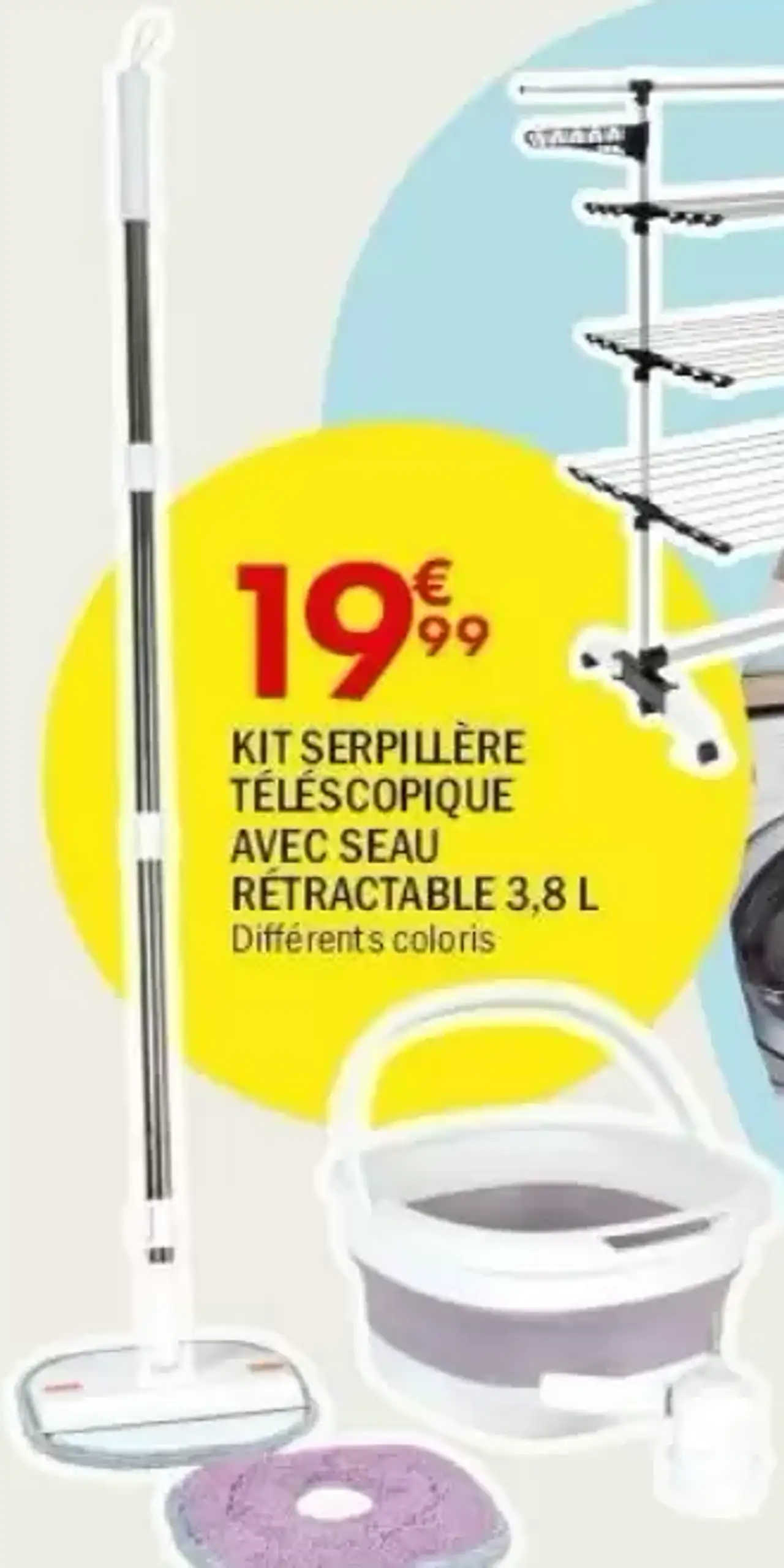Kit serpillère télescopique avec seau rétractable 3,8 L