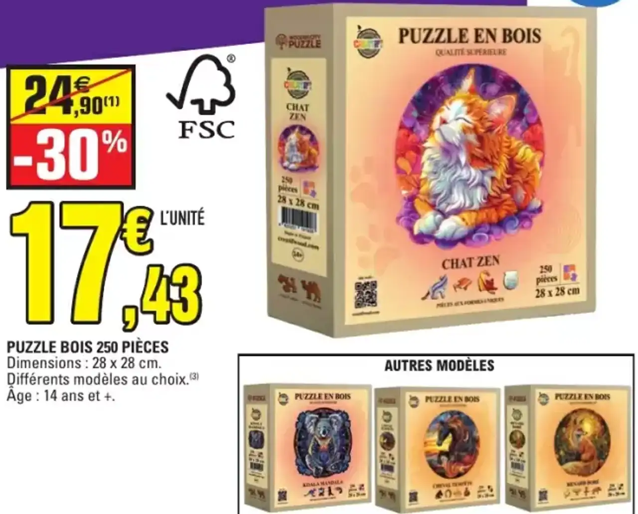 Puzzle bois 250 pièces Chat Zen