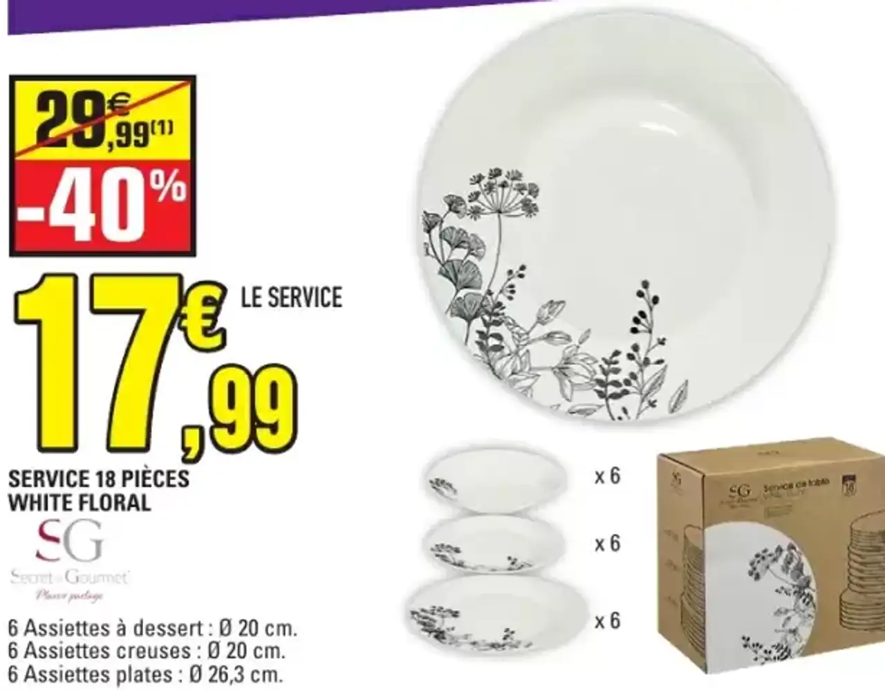 Service 18 pièces White Floral SG Secret de Gourmet