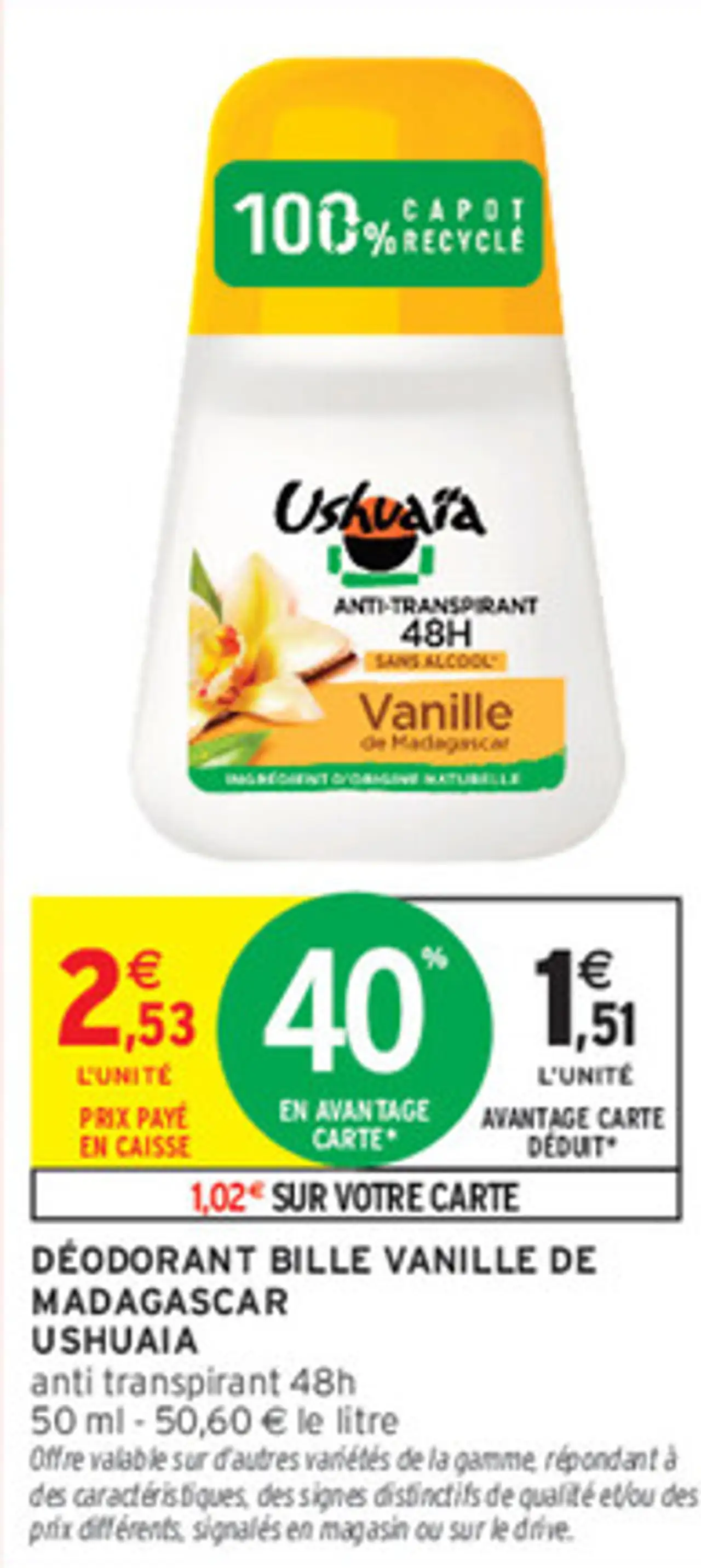 Déodorant Bille Vanille de Madagascar Ushuaïa
