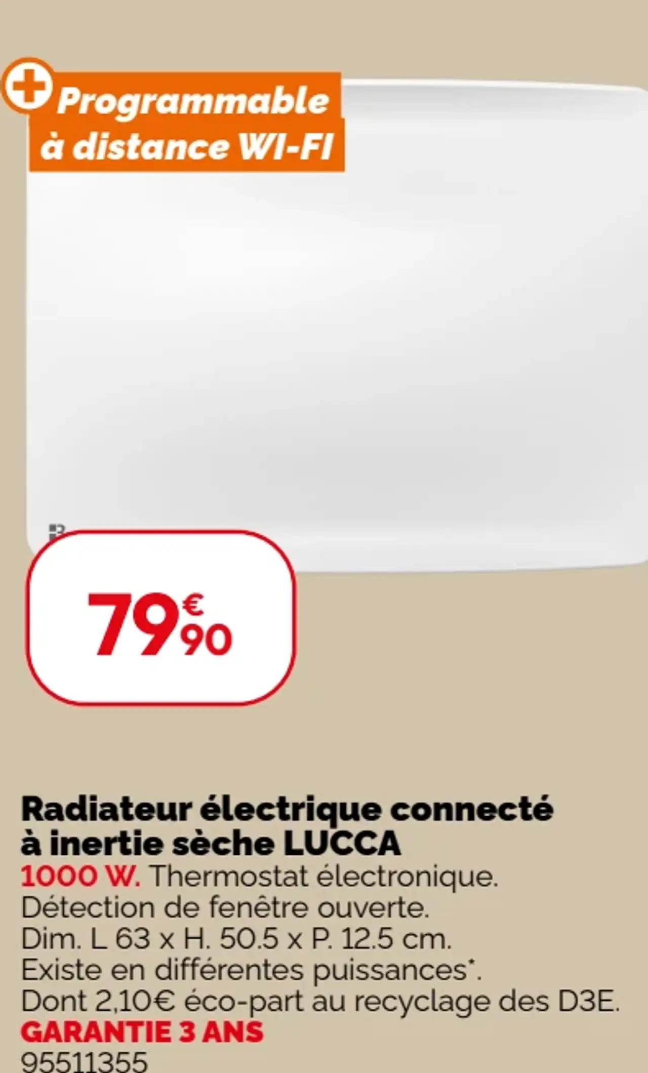 Radiateur électrique connecté à inertie sèche LUCCA