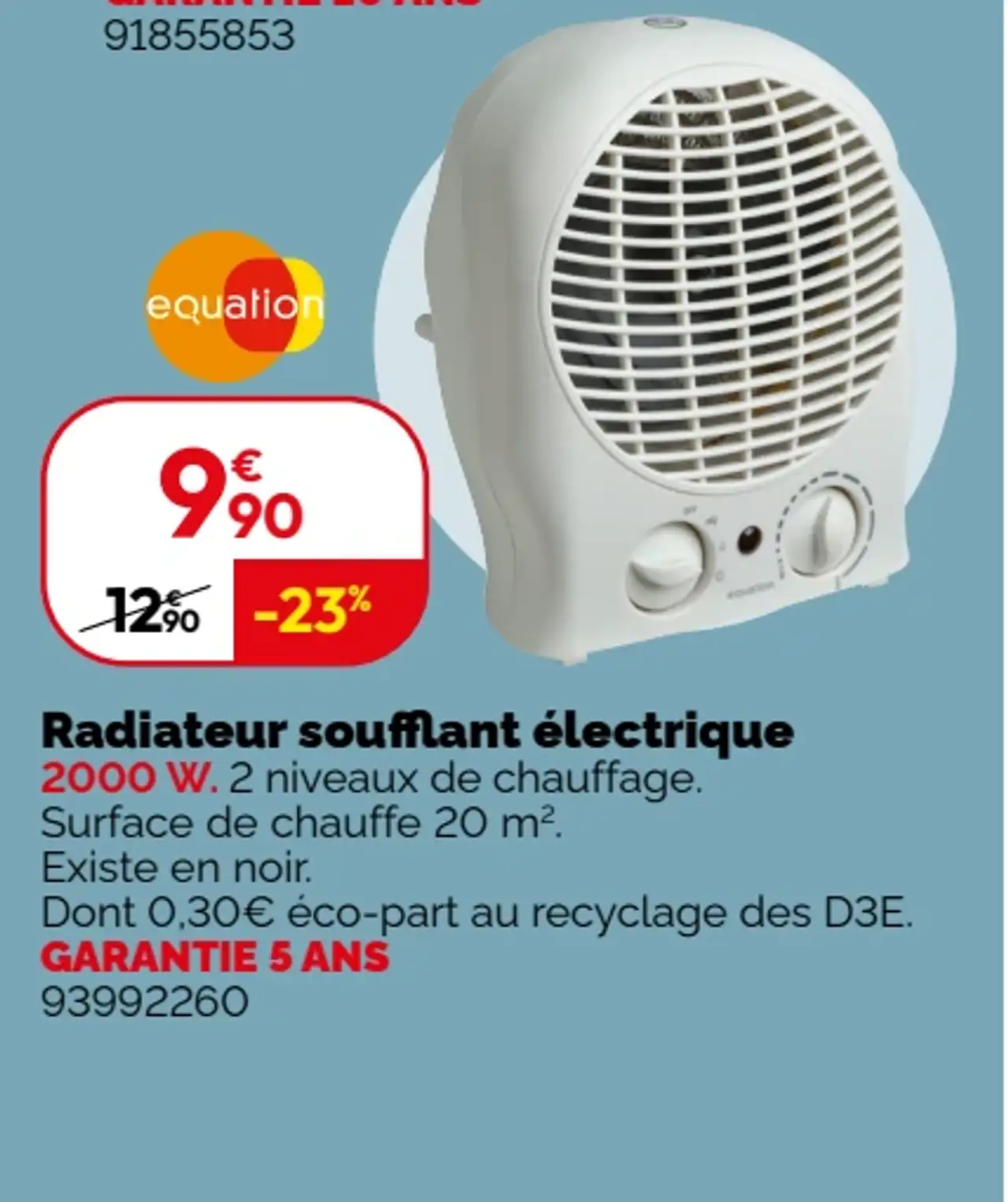 Radiateur soufflant électrique Equation