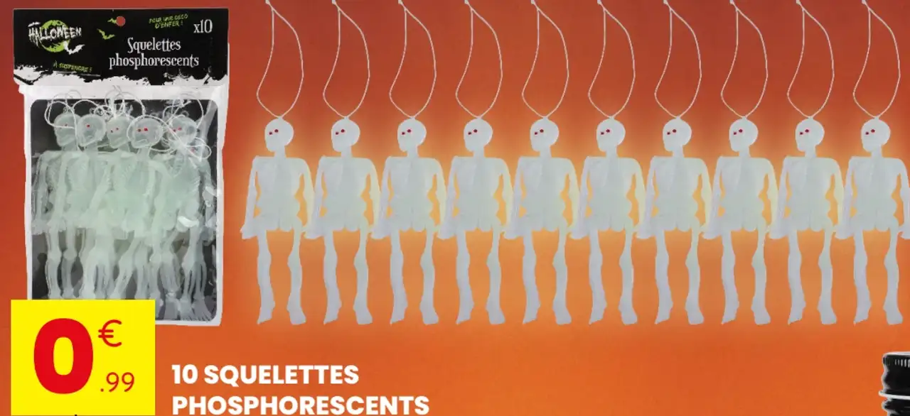 10 SQUELETTES PHOSPHORESCENTS