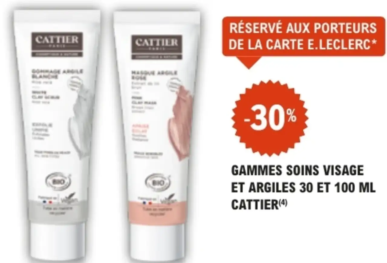Gammes soins visage et argiles 30 et 100 ml Cattier