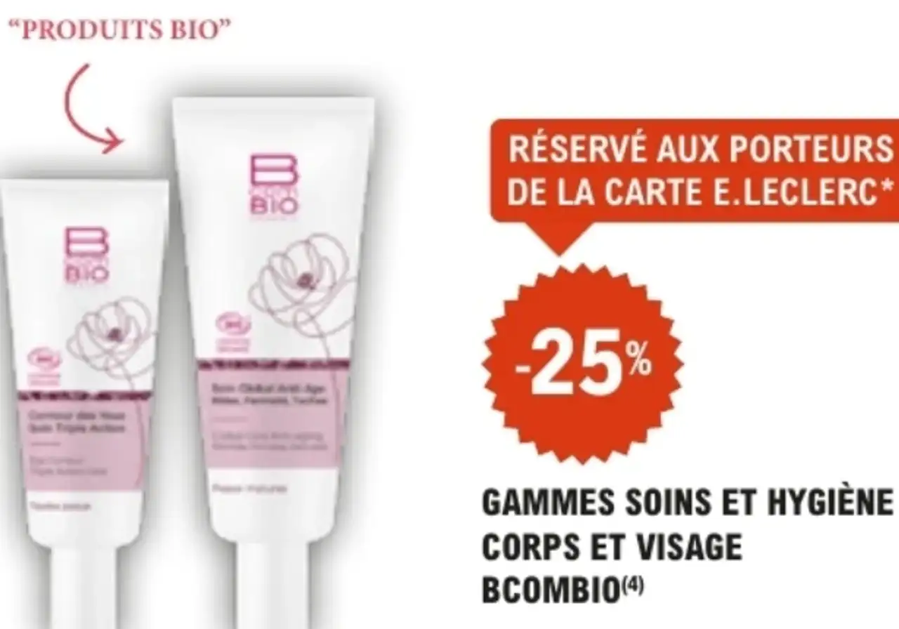 Gammes soins et hygiène corps et visage Bcombio