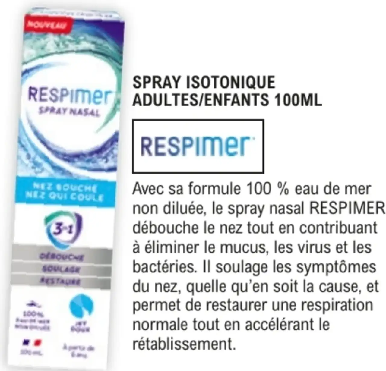 Spray isotonique adultes/enfants 100ml Respimer
