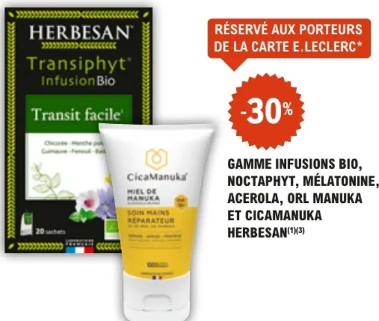 Gamme infusions bio, Noctaphyt, Mélatonine, Acerola, ORL Manuka et CicaManuka Herbesan