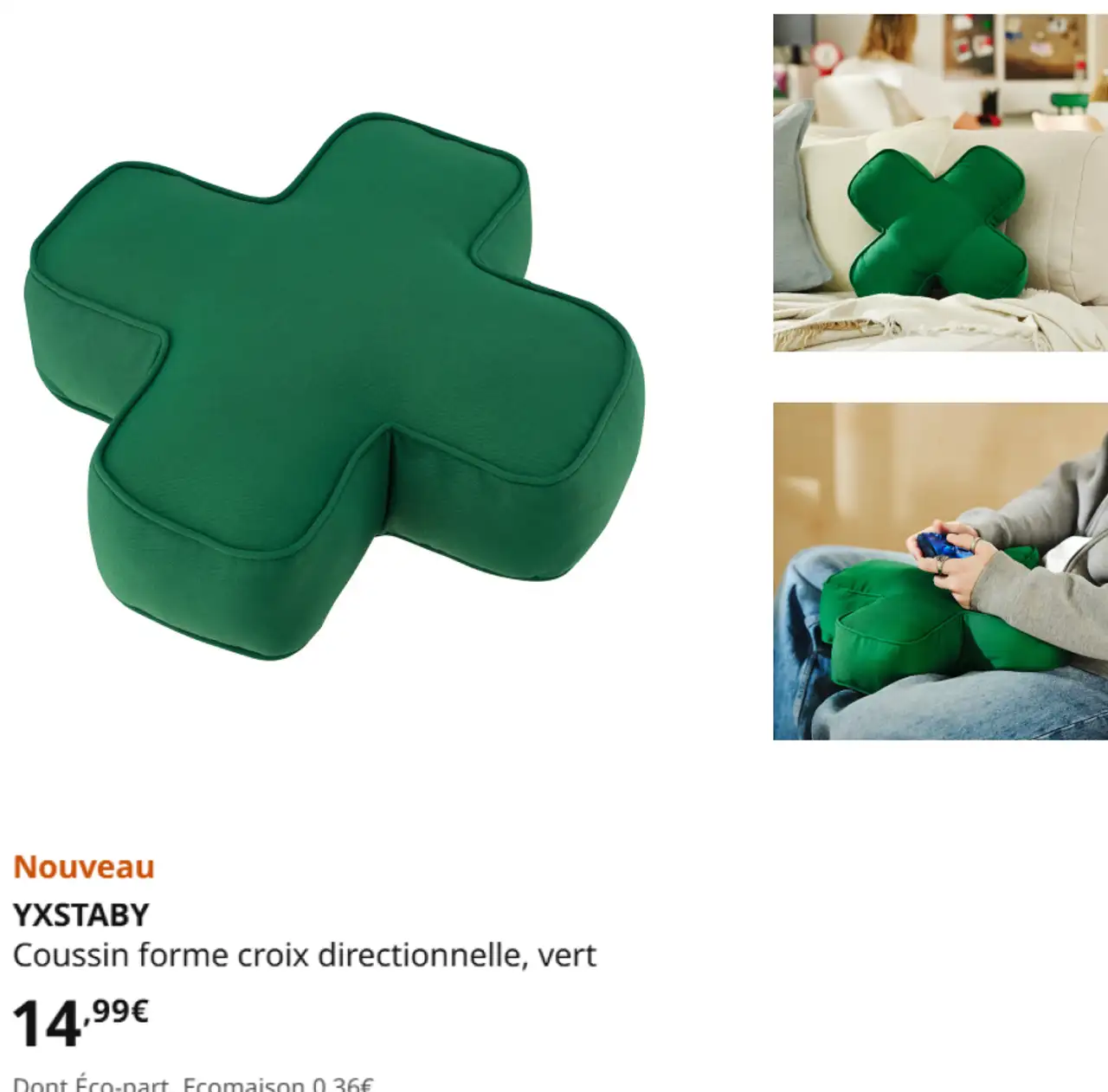 IKEA YXSTABY Coussin forme croix directionnelle, vert