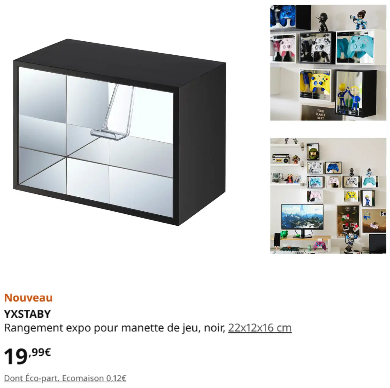 IKEA YXSTABY Rangement expo pour manette de jeu, noir, 22x12x16 cm
