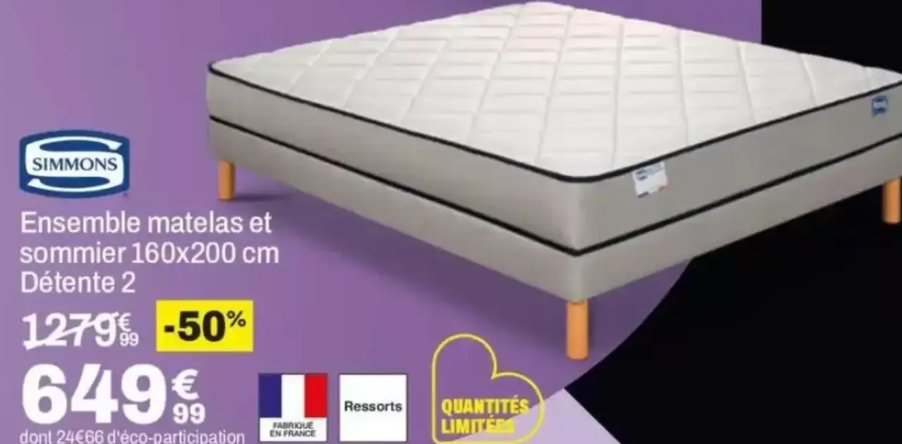Ensemble matelas et sommier 160x200 cm Détente 2 Simmons