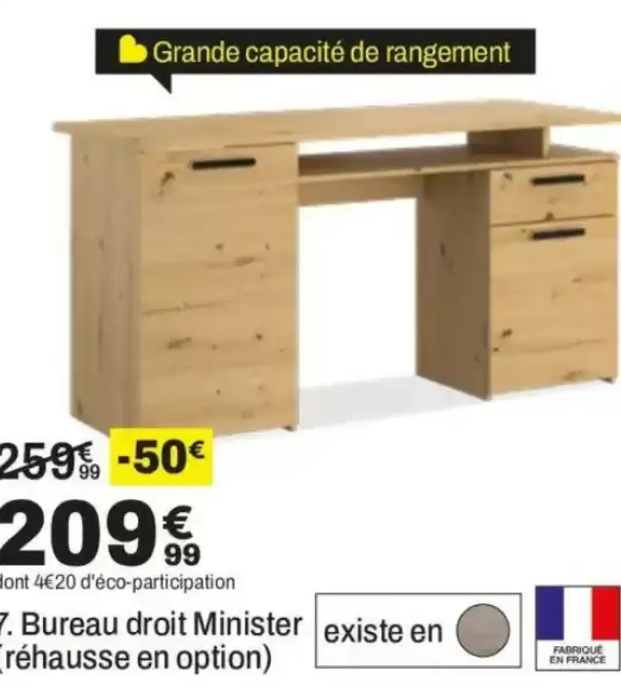 Bureau droit Minister (réhausse en option)