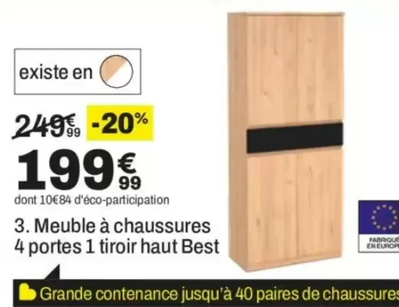Meuble à chaussures 4 portes 1 tiroir haut Best