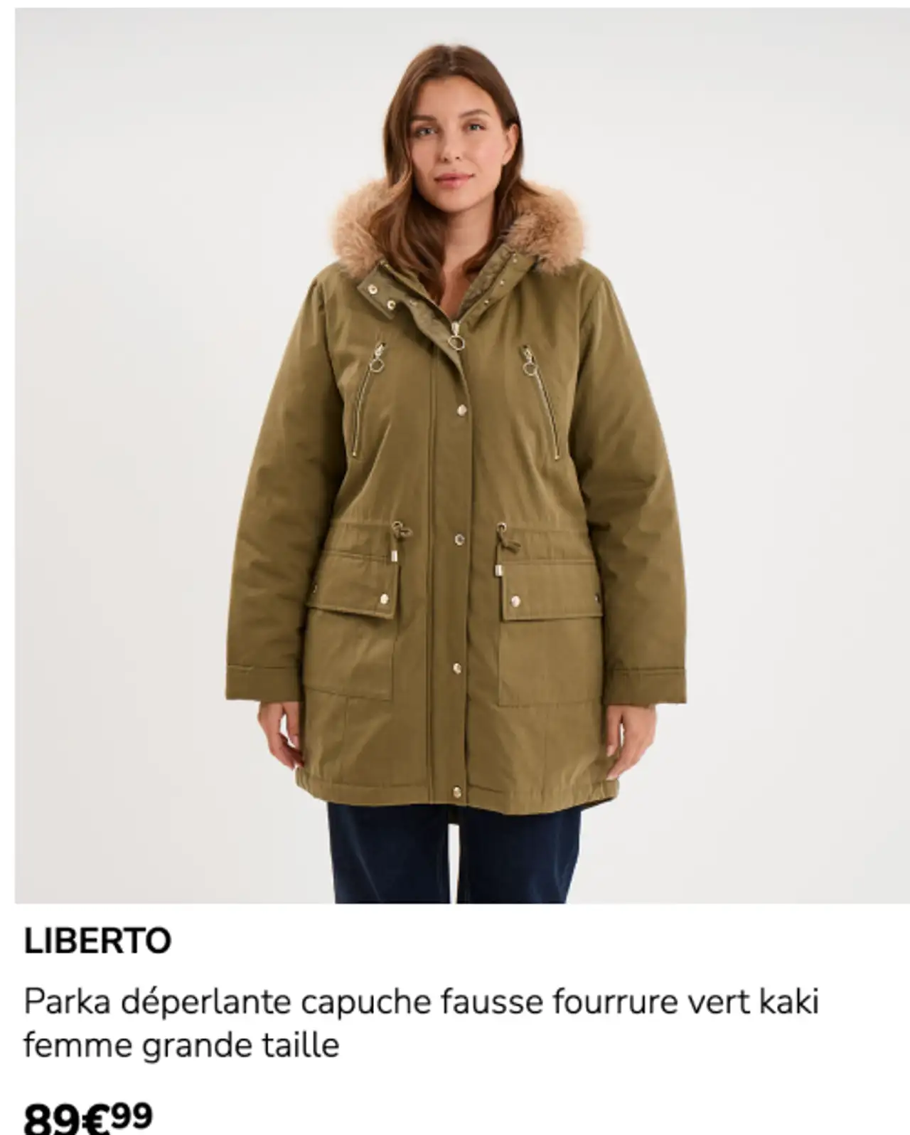 Parka déperlante capuche fausse fourrure vert kaki femme grande taille LIBERTO
