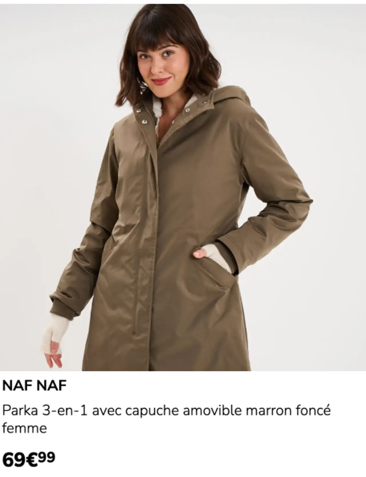 Parka 3-en-1 avec capuche amovible marron foncé femme NAF NAF