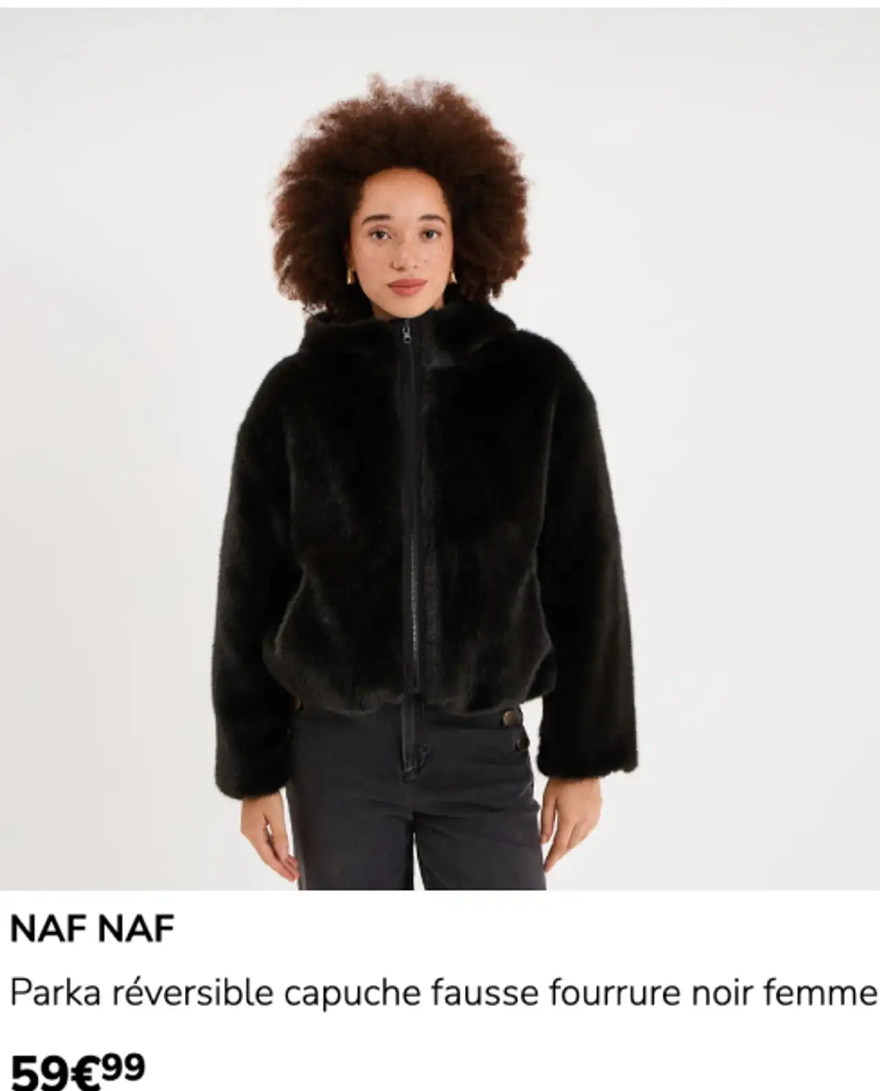 Parka réversible capuche fausse fourrure noir femme NAF NAF