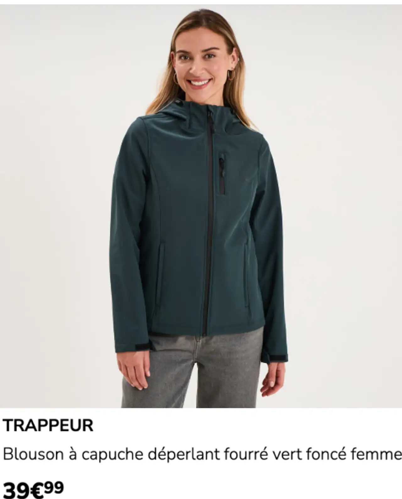 TRAPPEUR Blouson à capuche déperlant fourré vert foncé femme