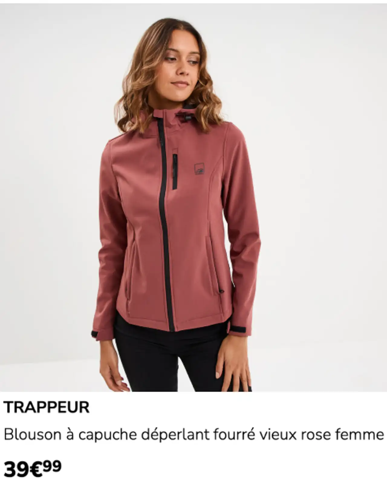 TRAPPEUR Blouson à capuche déperlant fourré vieux rose femme