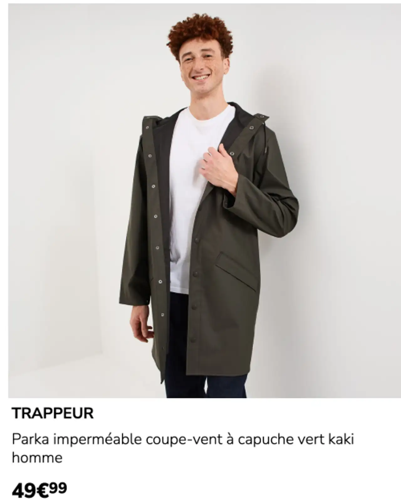 Parka imperméable coupe-vent à capuche vert kaki homme Trappeur