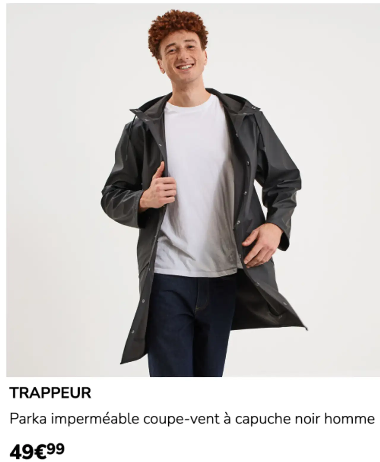 Parka imperméable coupe-vent à capuche noir homme Trappeur