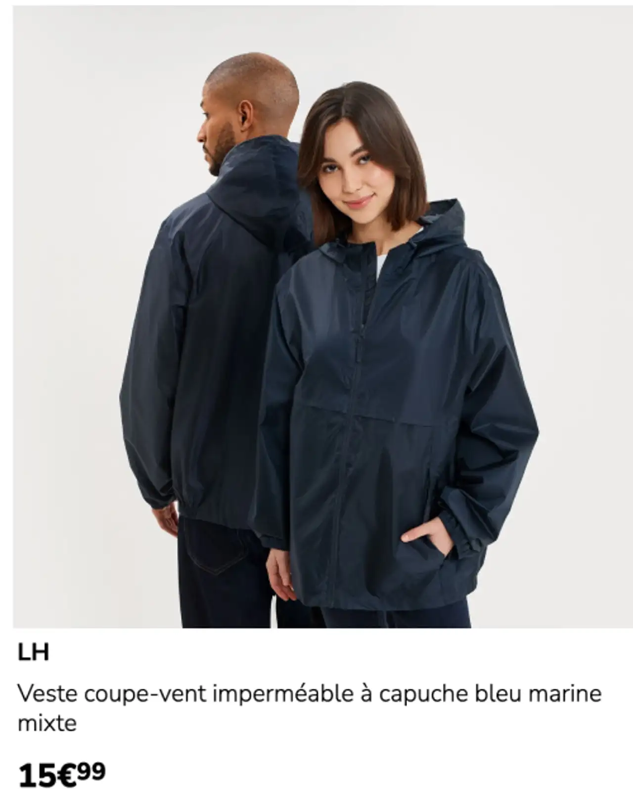 Veste coupe-vent imperméable à capuche bleu marine mixte LH