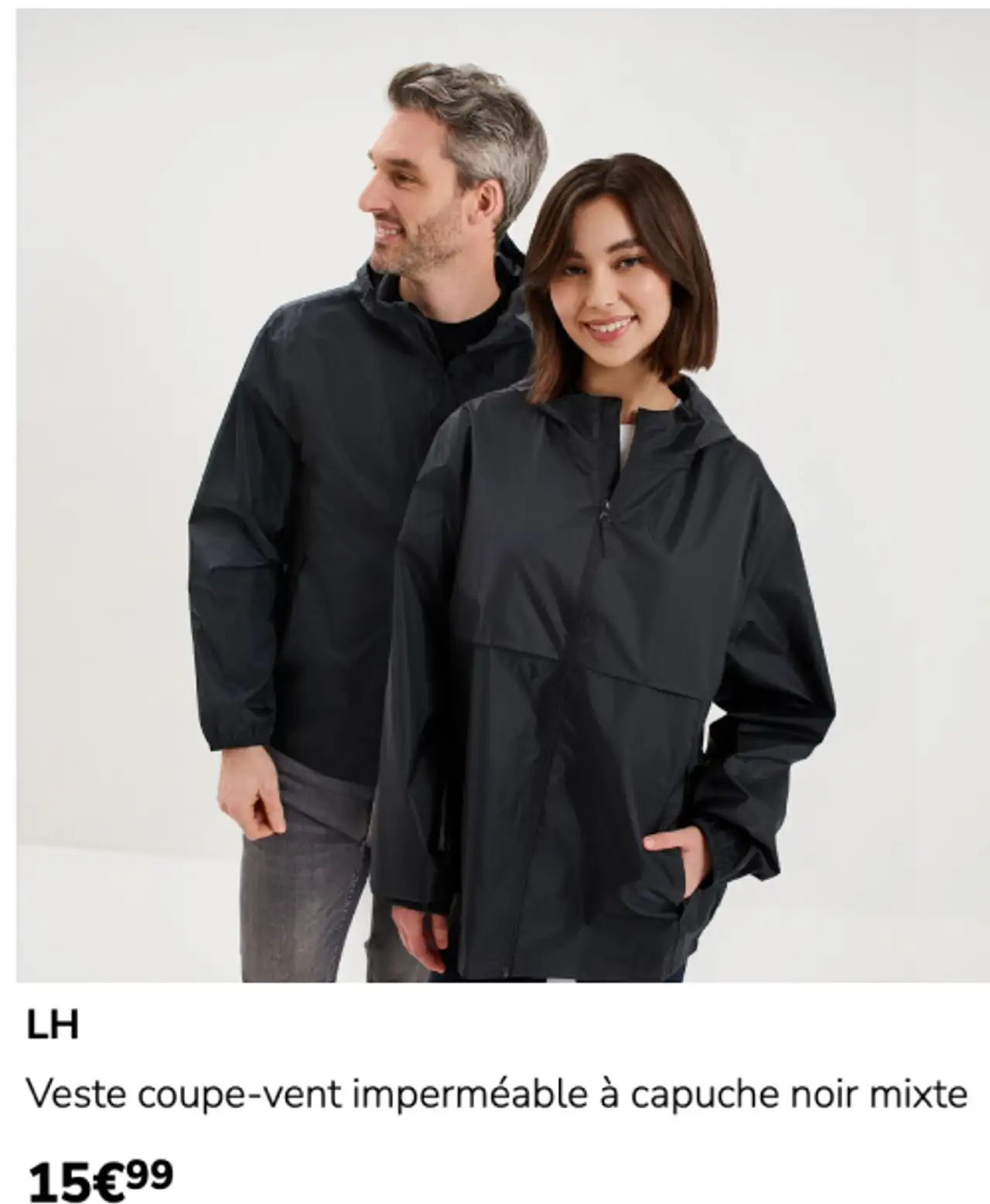 Veste coupe-vent imperméable à capuche noir mixte LH
