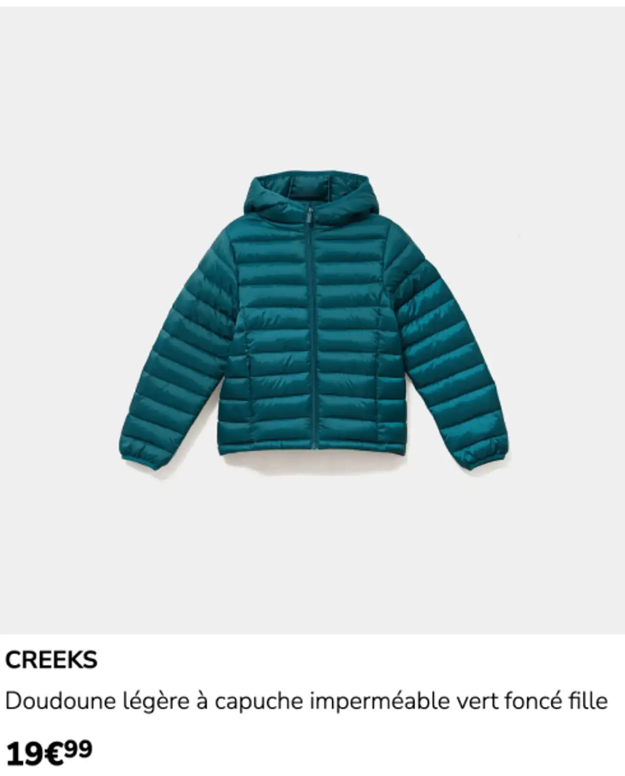 CREEKS Doudoune légère à capuche imperméable vert foncé fille