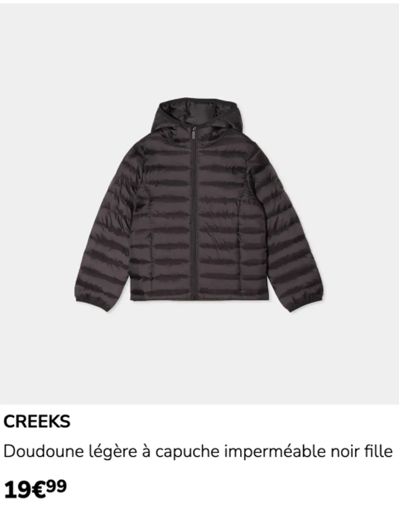 CREEKS Doudoune légère à capuche imperméable noir fille