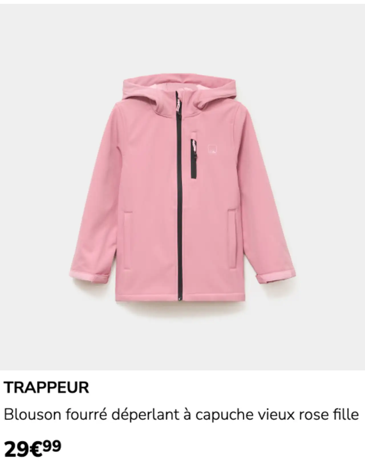 TRAPPEUR Blouson fourré déperlant à capuche vieux rose fille