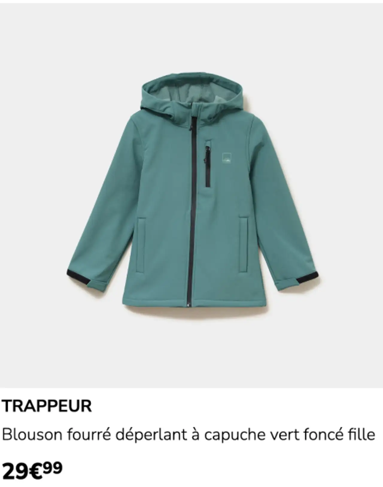 TRAPPEUR Blouson fourré déperlant à capuche vert foncé fille