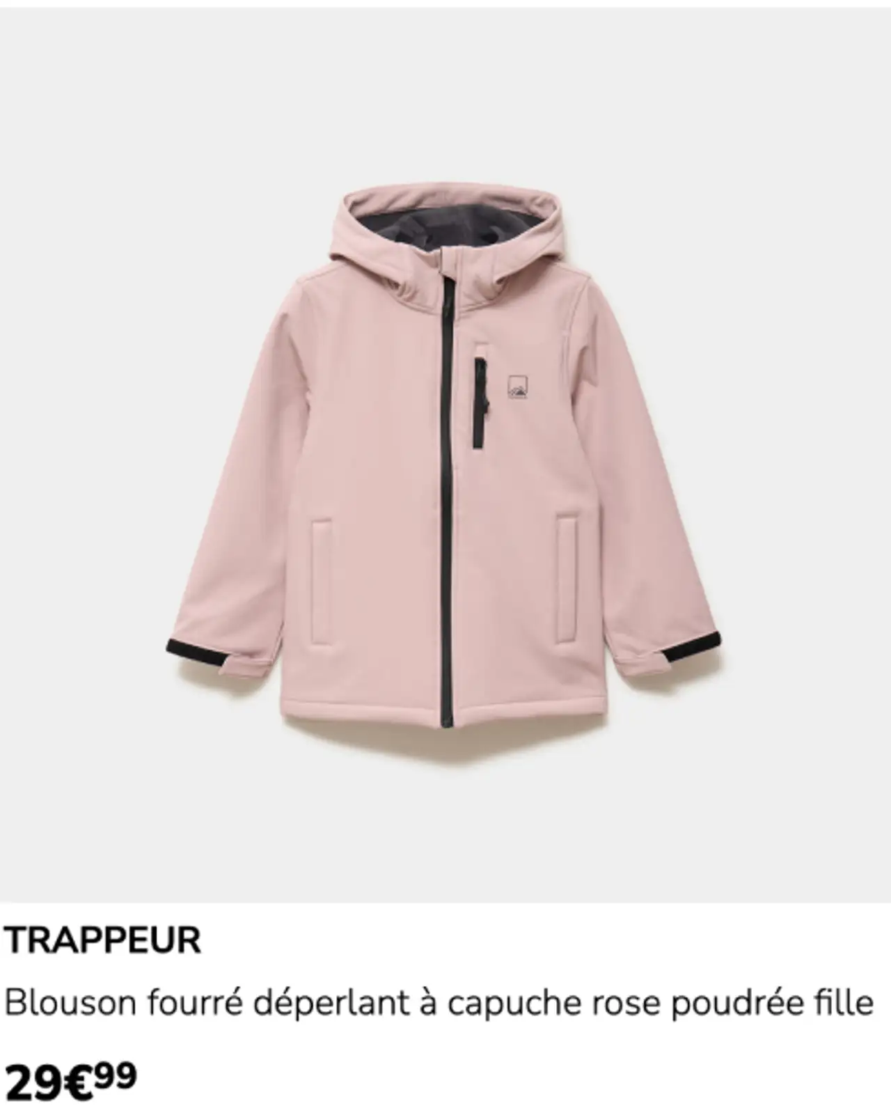 TRAPPEUR Blouson fourré déperlant à capuche rose poudrée fille