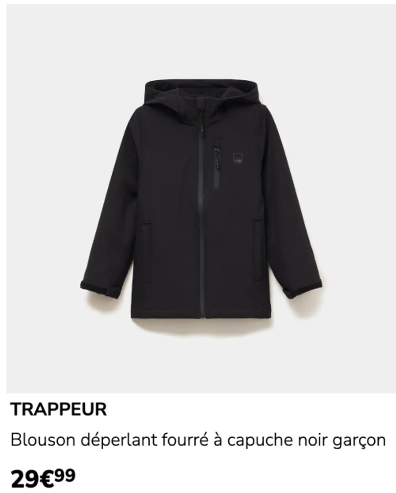 TRAPPEUR Blouson déperlant fourré à capuche noir garçon