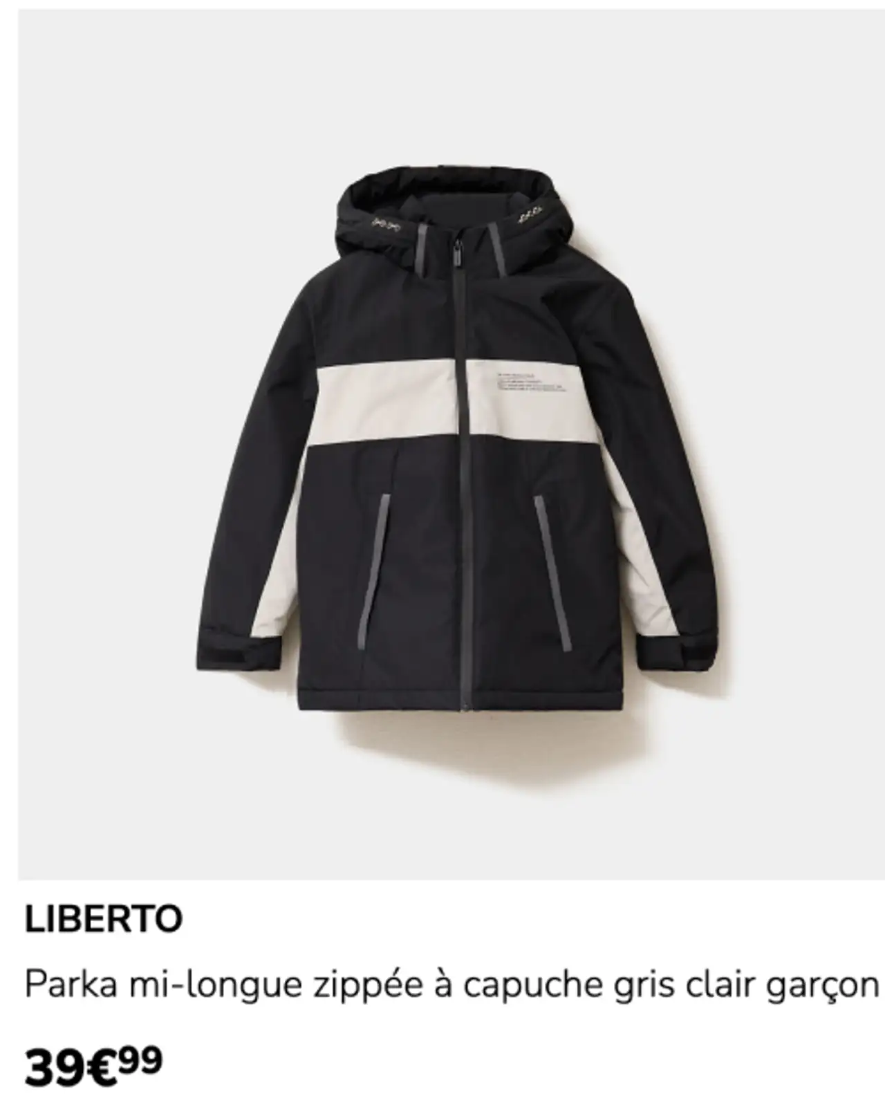 LIBERTO Parka mi-longue zippée à capuche gris clair garçon