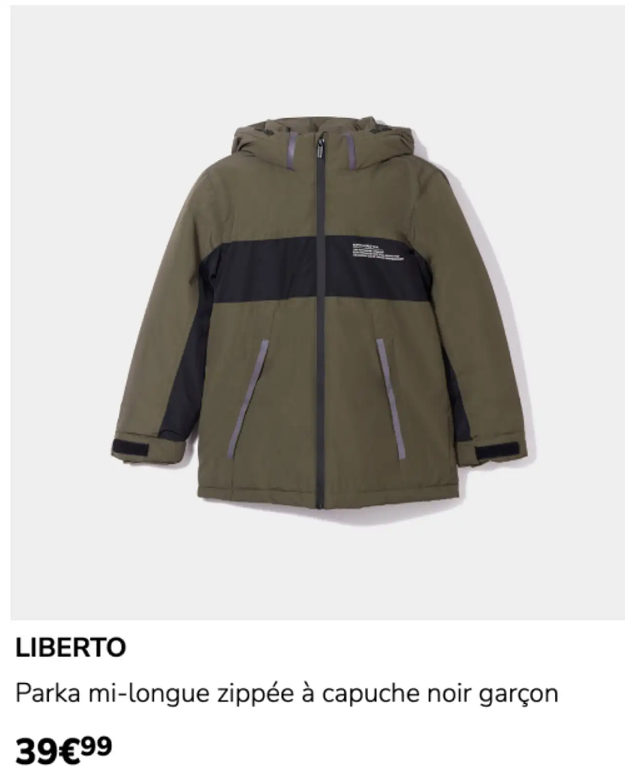 LIBERTO Parka mi-longue zippée à capuche noir garçon