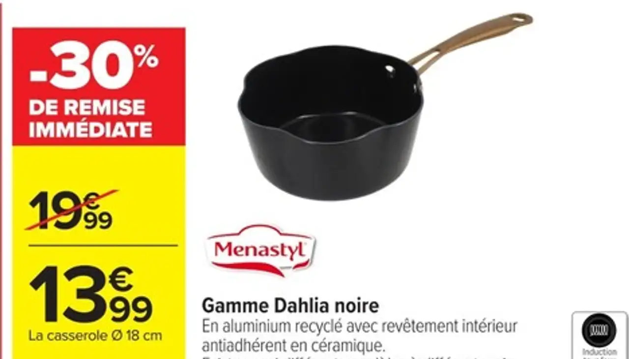 La casserole Menastyl Gamme Dahlia noire Ø 18 cm