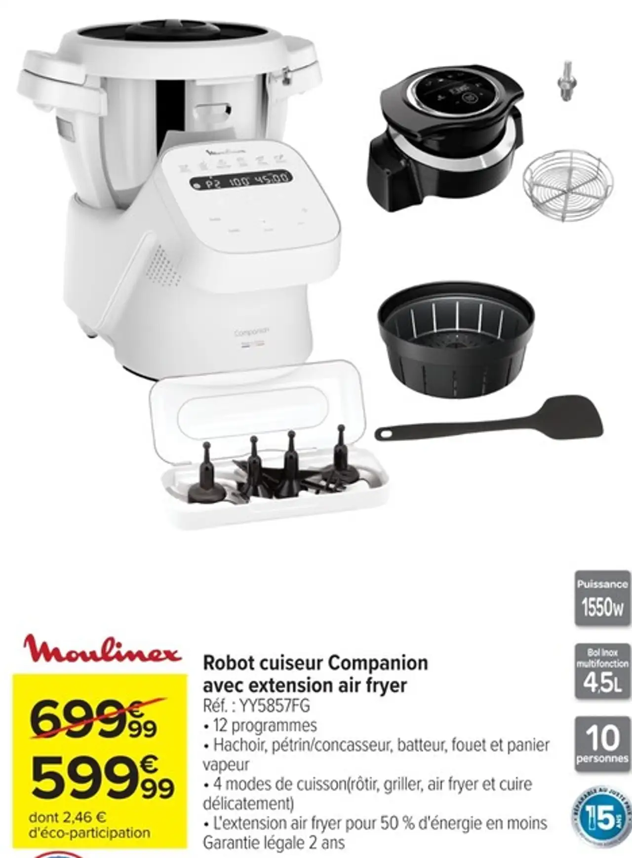 Robot cuiseur Companion avec extension air fryer Moulinex YY5857FG