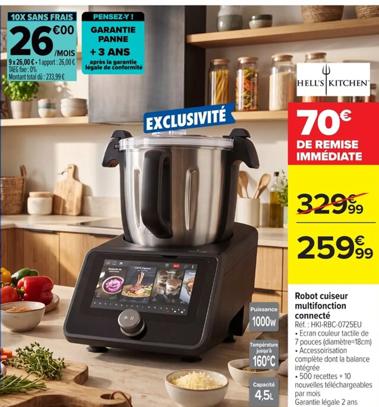 Robot cuiseur multifonction connecté Hell's Kitchen HKI-RBC-0725EU