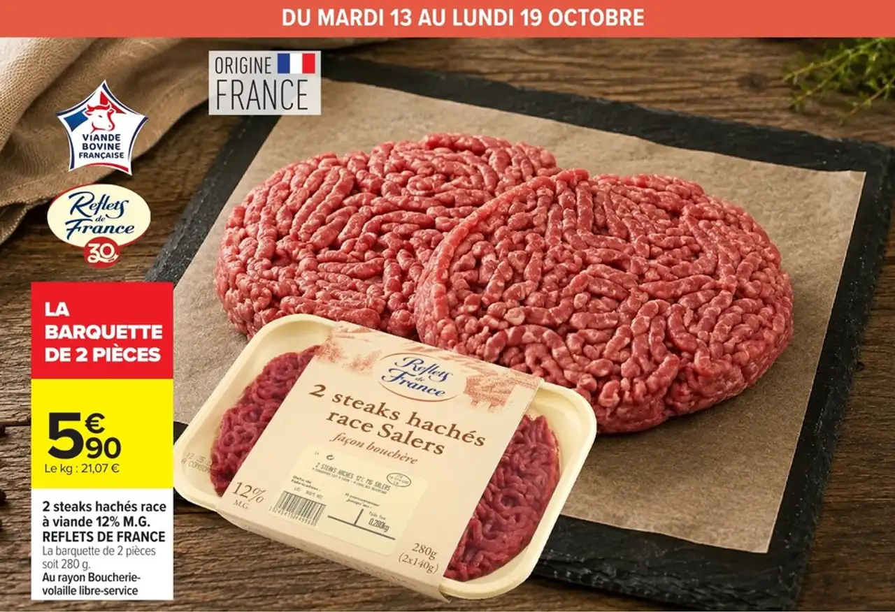 2 steaks hachés race à viande 12% M.G. REFLETS DE FRANCE