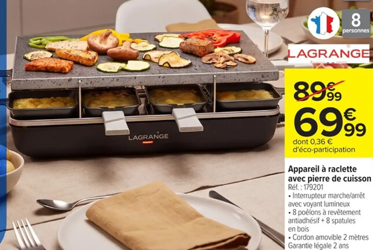 Appareil à raclette avec pierre de cuisson Lagrange